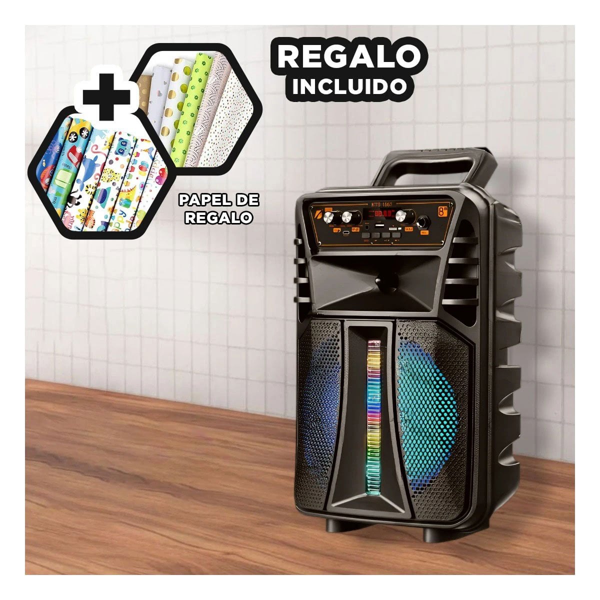 PARLANTE BLUETOOTH RYBIU KTS-1563 CONTROL NEGRO 8'' + REGALO STICKERS - 1