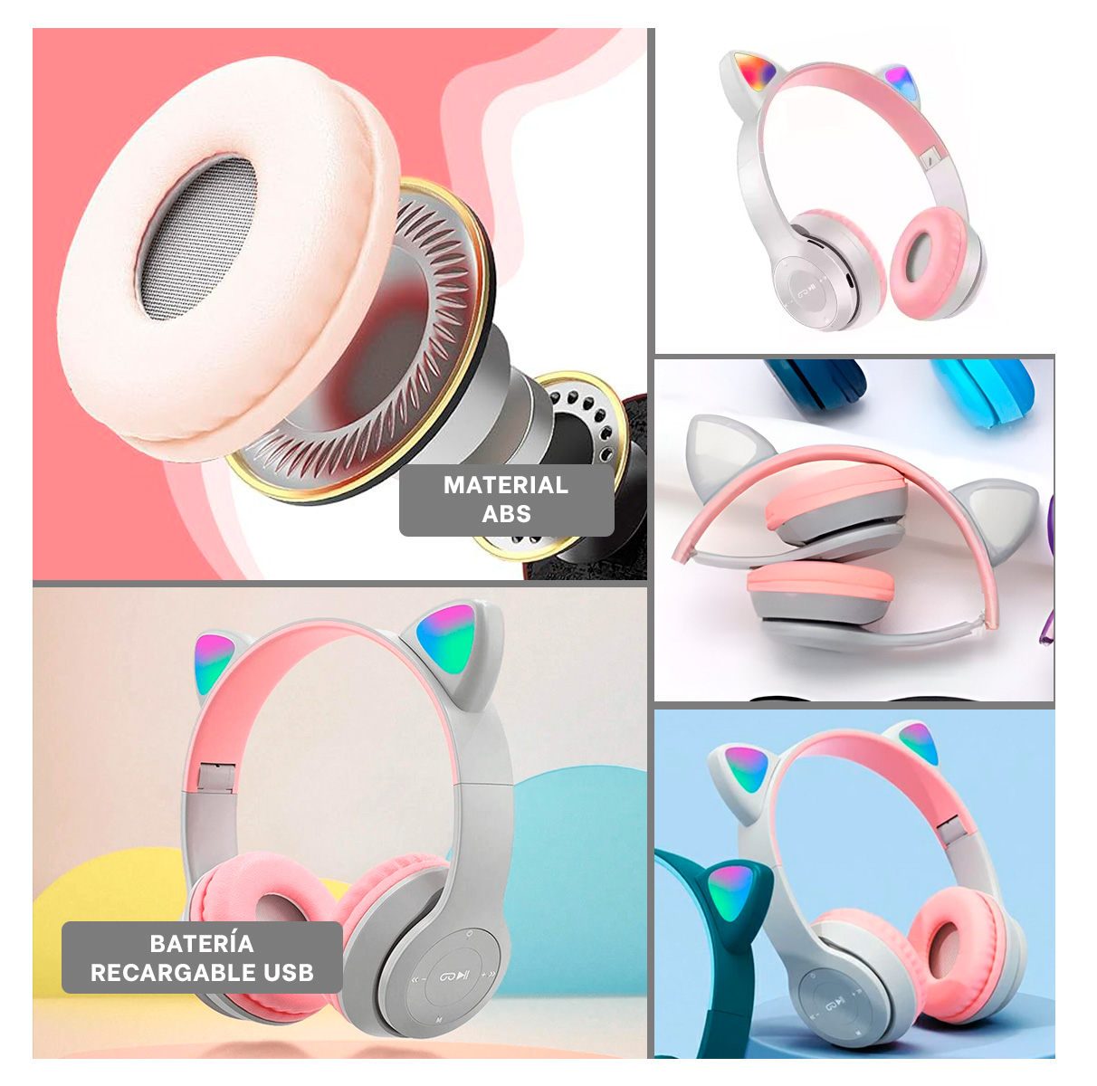 AURICULARES RYBIU INALÁMBRICO MOL2 BLUETOOTH LED GATO EN PLOMO + REGALO AGENDITA - 3