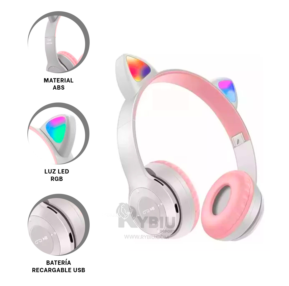 AURICULARES RYBIU INALÁMBRICO MOL2 BLUETOOTH LED GATO EN PLOMO + REGALO AGENDITA - 4
