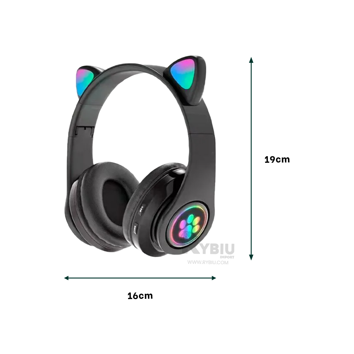 AUDÍFONOS GAMER RYBIU INALÁMBRICO MOL2 BLUETOOTH LED GATO NEGRO + REGALO AGENDITA - 5