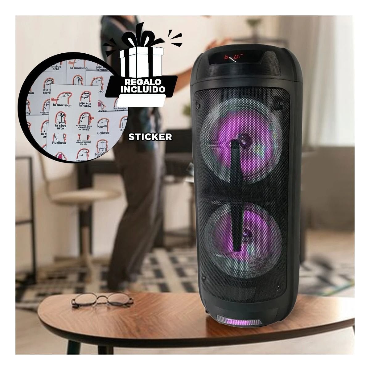 PARLANTE BLUETOOTH RYBIU KTS-1199 ALTAVOZ FUNCIONAL LUZ LED NEGRO 8'' + LIGAS REGALO - 2