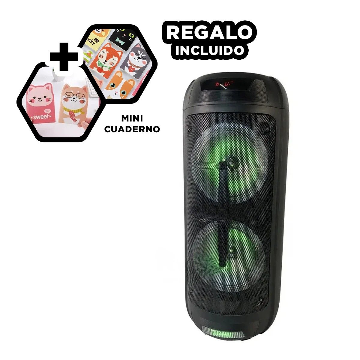 PARLANTE BLUETOOTH RYBIU KTS-1199 ALTAVOZ FUNCIONAL LUZ LED NEGRO 8'' + LIGAS REGALO - 3