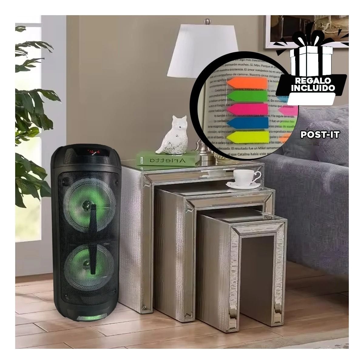 PARLANTE BLUETOOTH RYBIU KTS-1199 ALTAVOZ FUNCIONAL LUZ LED NEGRO 8'' + LIGAS REGALO - 4