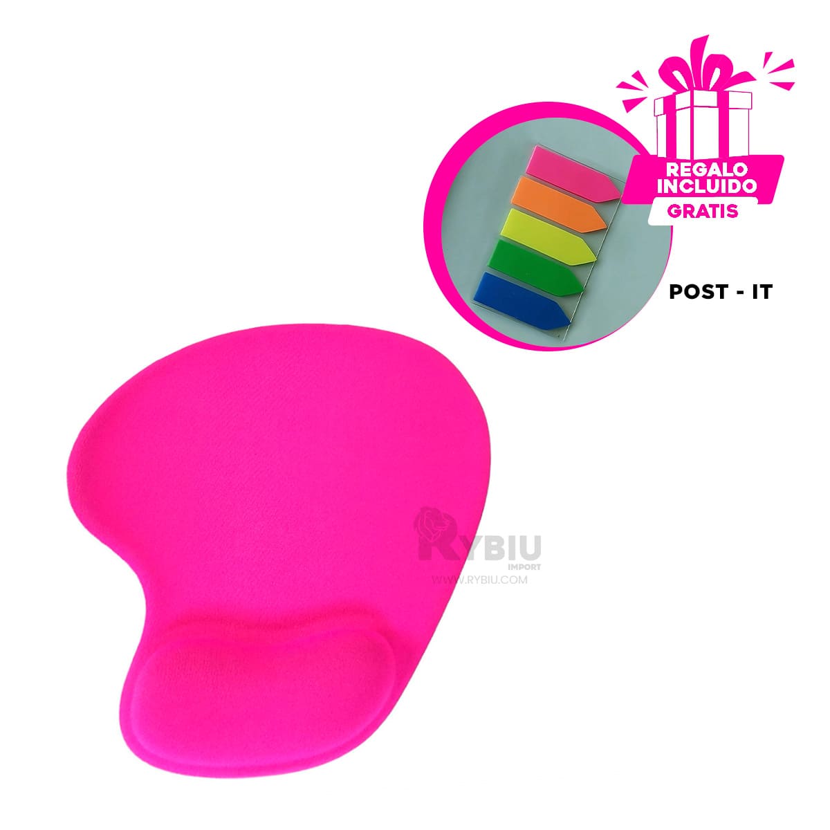 MOUSE PAD RYBIU TE32543 COJINETE DURADERO FUCSIA + BANDERITAS ADHESIVAS - 1