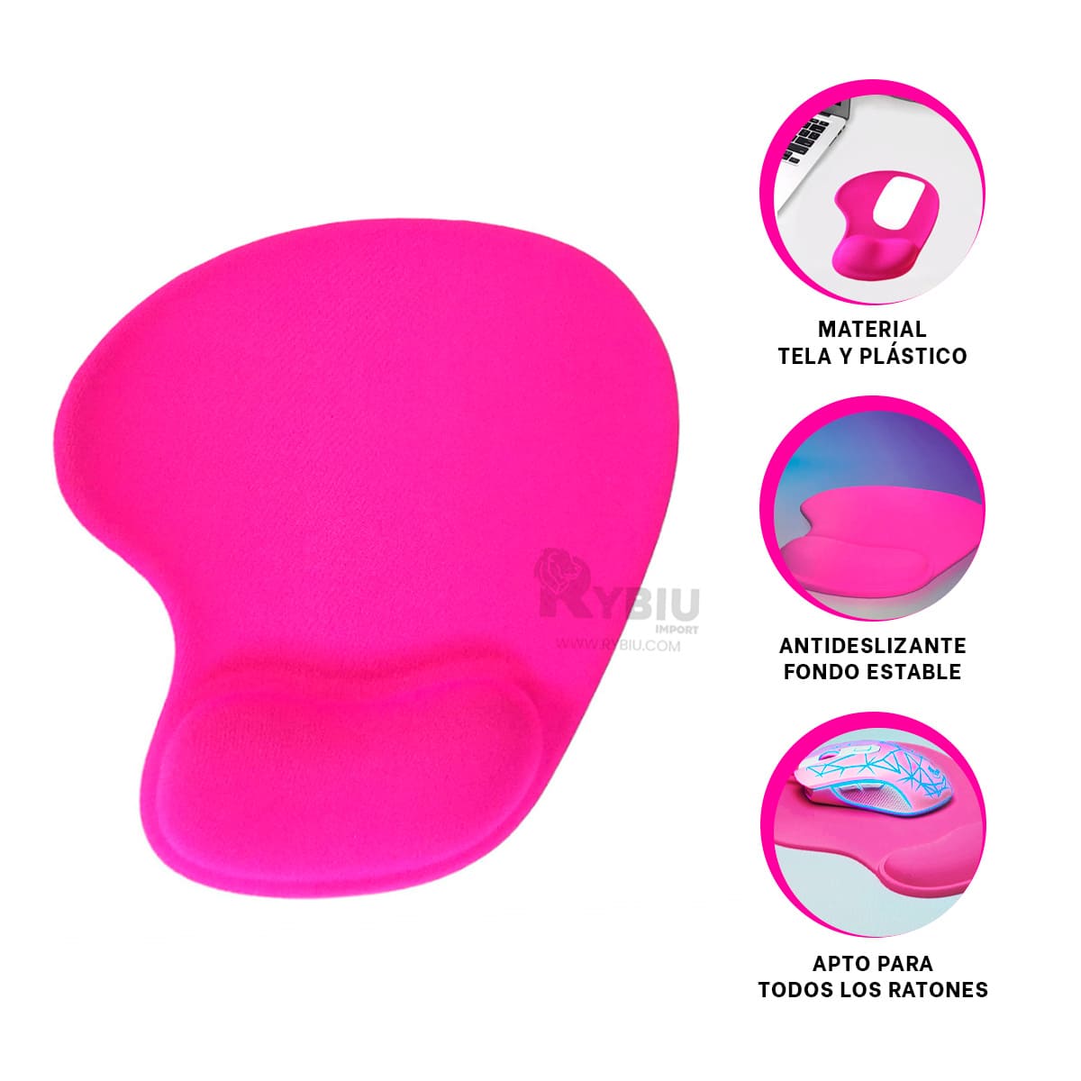 MOUSE PAD RYBIU TE32543 COJINETE COMPACTA COLOR FUCSIA + REGALO LIGAS PEINAR - 3