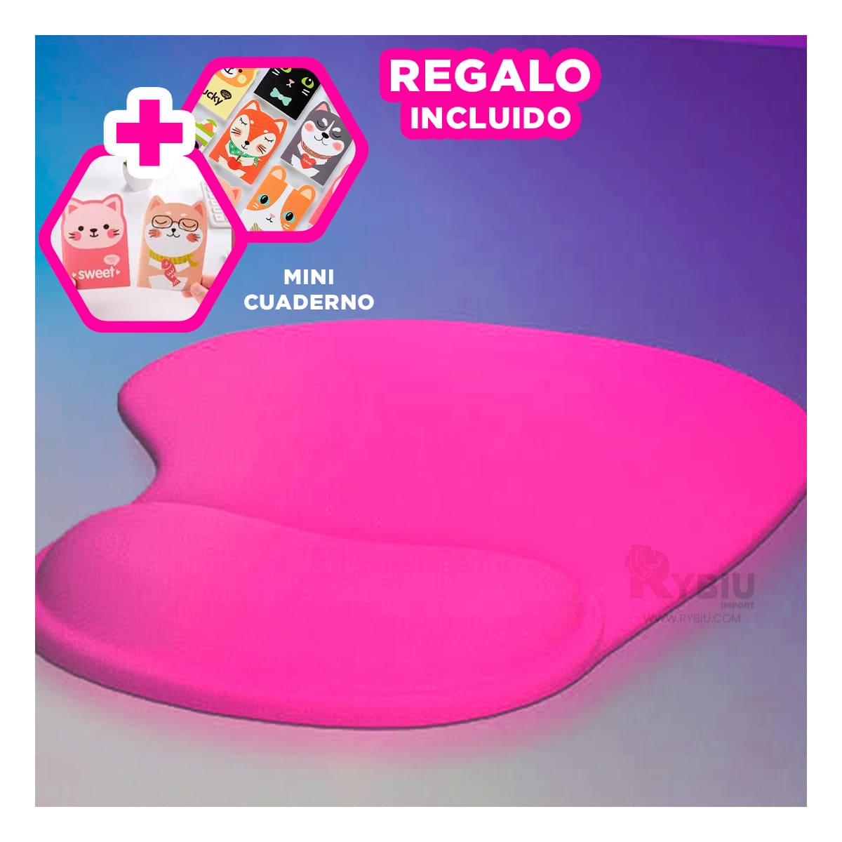 MOUSE PAD RYBIU TE32543 SUAVE RESISTENTE GEL FUCSIA + REGALO AGENDITA - 1