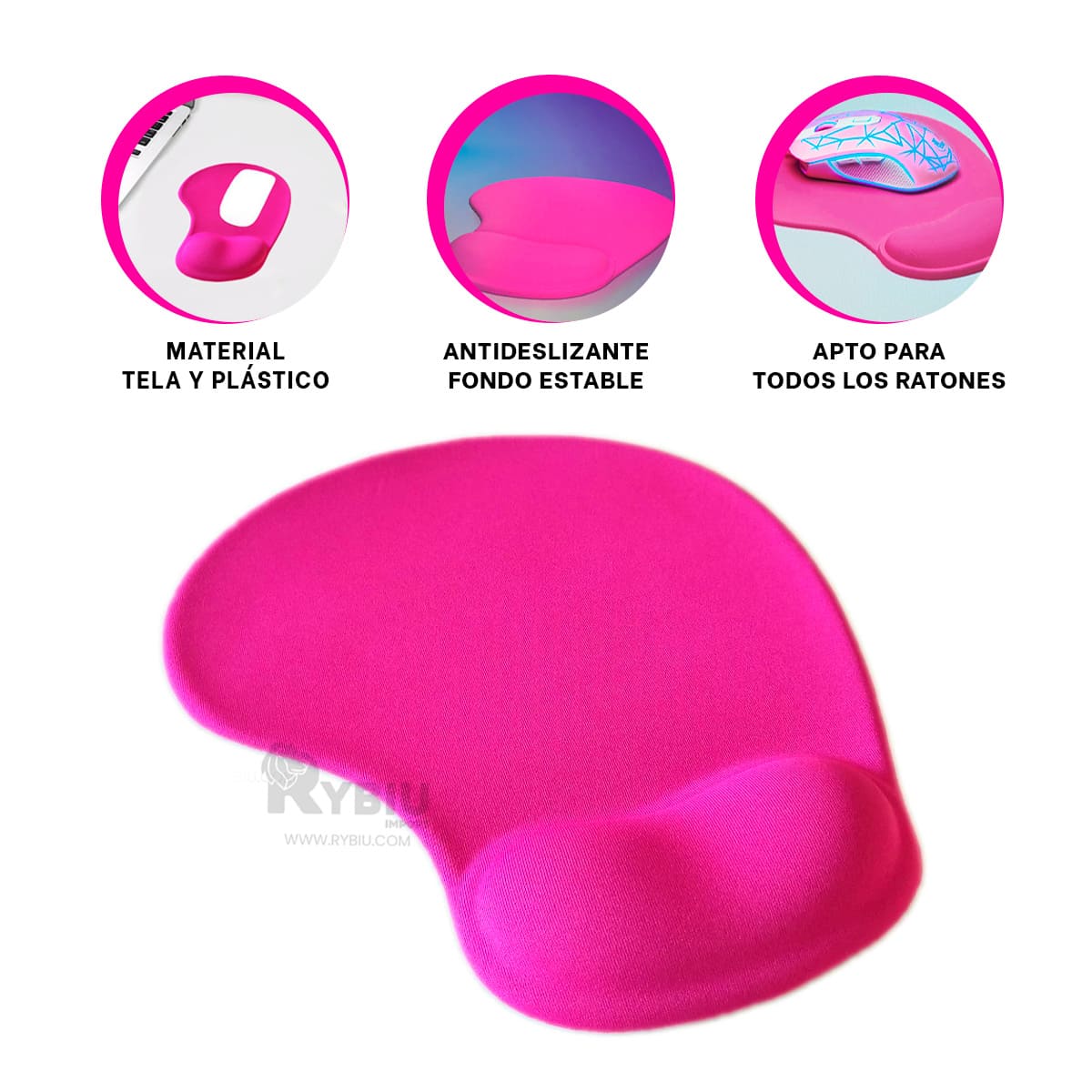 MOUSE PAD RYBIU TE32543 SUAVE RESISTENTE GEL FUCSIA + REGALO AGENDITA - 3