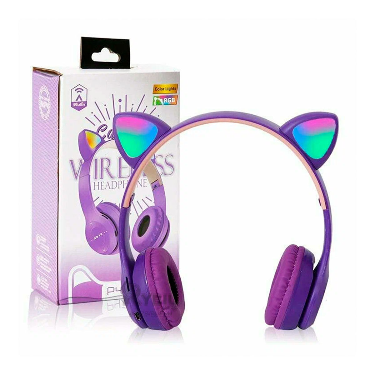 AURICULARES RYBIU INALÁMBRICO MOL2 BLUETOOTH LED GATO MORADO + REGALO AGENDITA - 4
