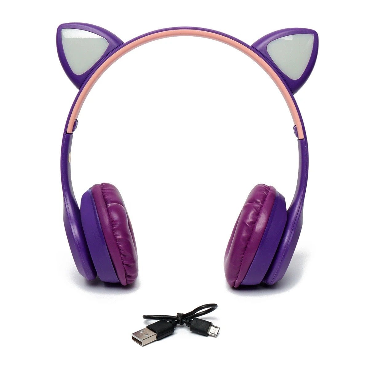 AUDÍFONOS RYBIU INALÁMBRICO MOL2 BLUETOOTH CON TEMATICA GATO Y CON LUCES EN TONO MORADO - 3