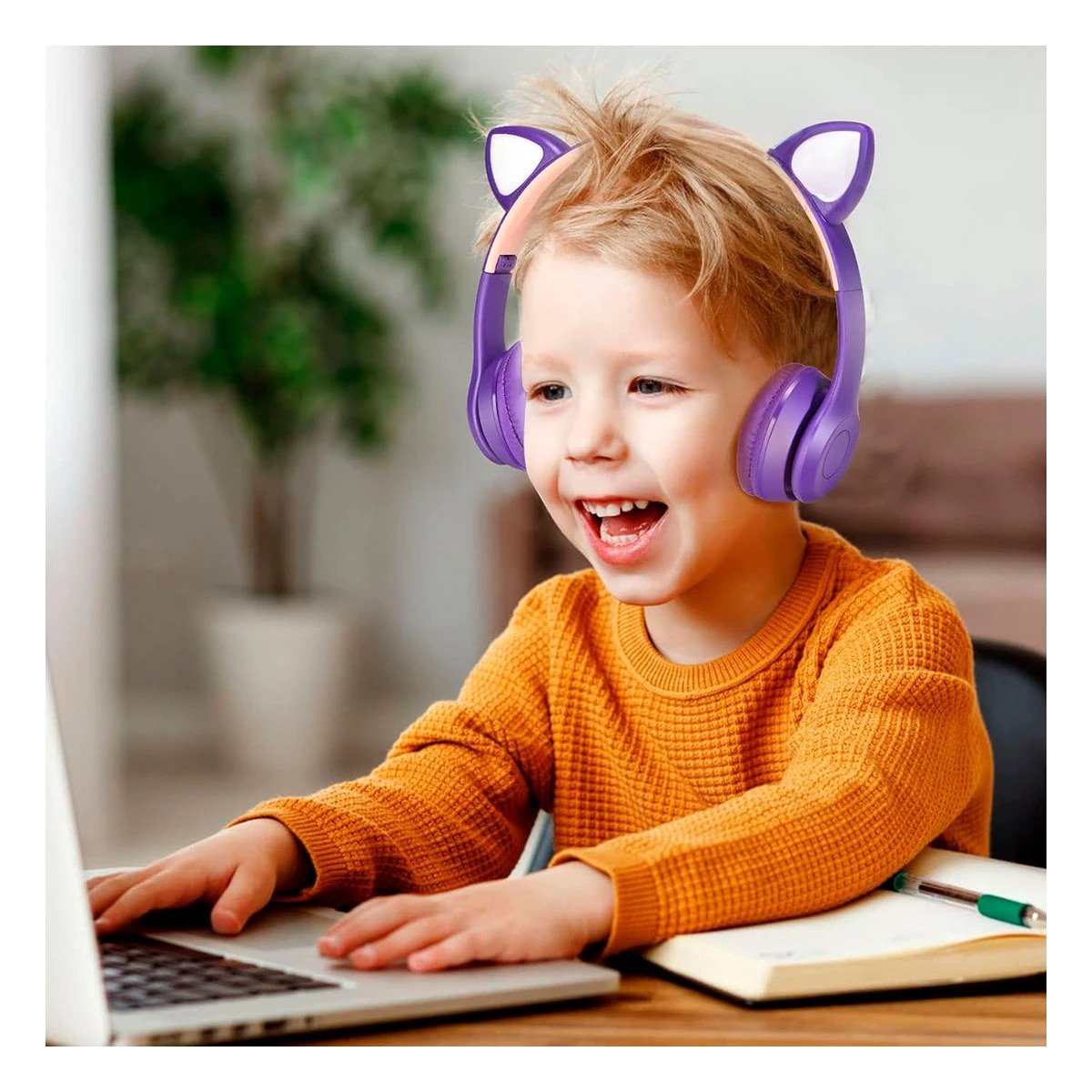 AUDÍFONOS RYBIU INALÁMBRICO MOL2 BLUETOOTH CON TEMATICA GATO Y CON LUCES EN TONO MORADO - 5