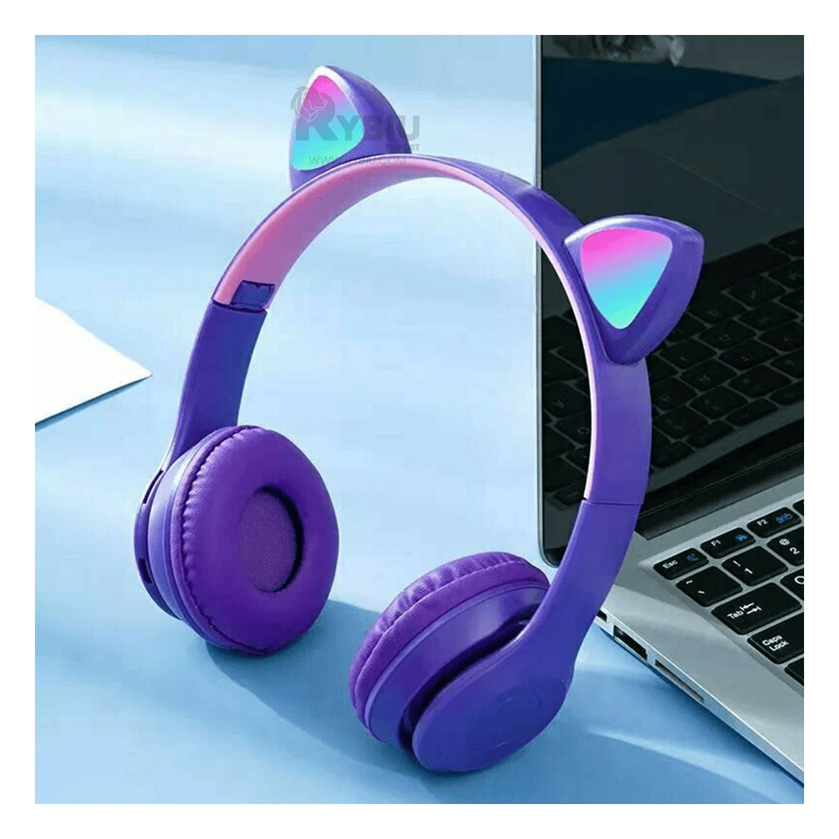 AURICULARES RYBIU INALÁMBRICO MOL2 BLUETOOTH COMODOS TIPO GATO EN MORADO + GIFT MINIAGENDA - 3