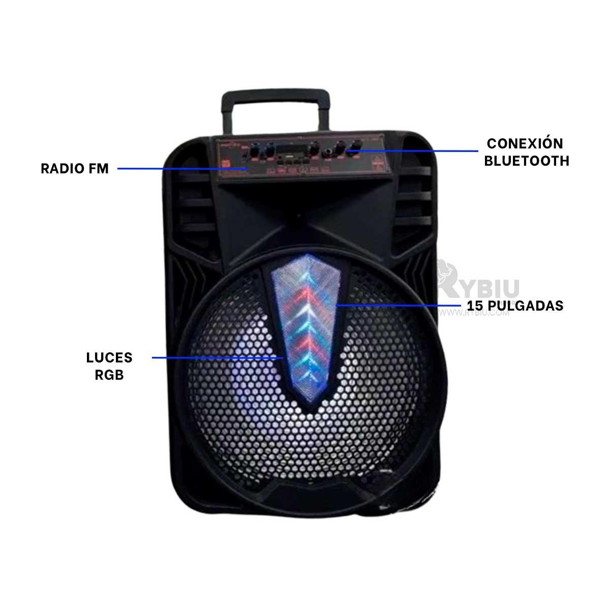 BOCINA RYBIU KTS-1505 BLUETOOTH RESISTENTE 15 PULGADAS + BANDERITAS ADHESIVAS - 1