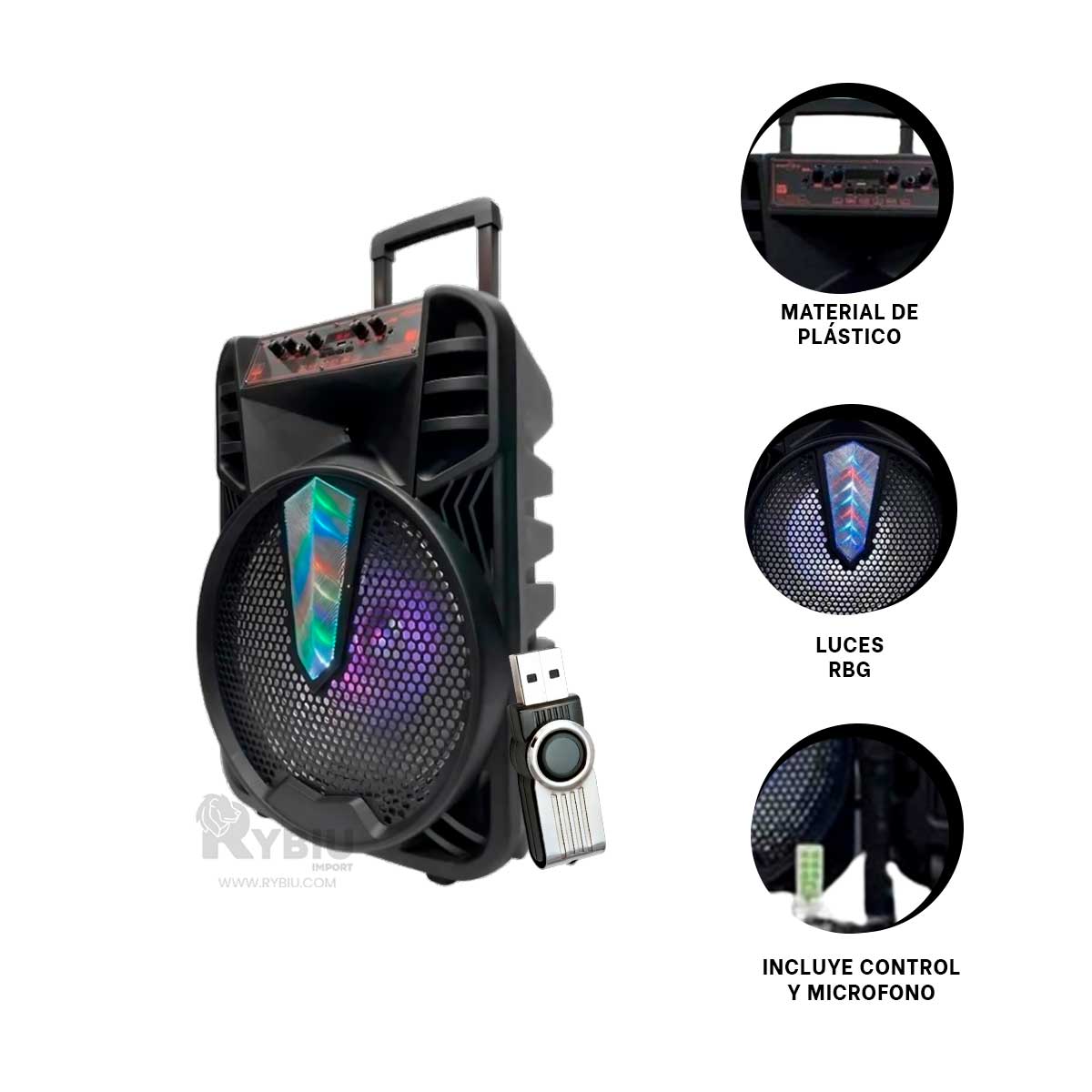 BOCINA RYBIU KTS-1505 BLUETOOTH RESISTENTE 15 PULGADAS + BANDERITAS ADHESIVAS - 3