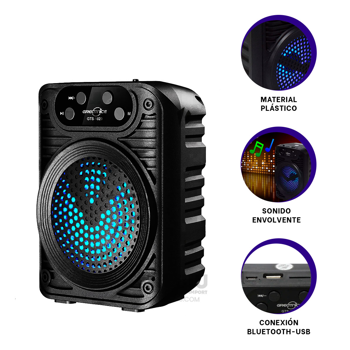 ALTAVOZ RYBIU GTS-1629 BLUETOOTH ECONOMICO 3 PULGADAS + BANDERITAS ADHESIVAS - 3
