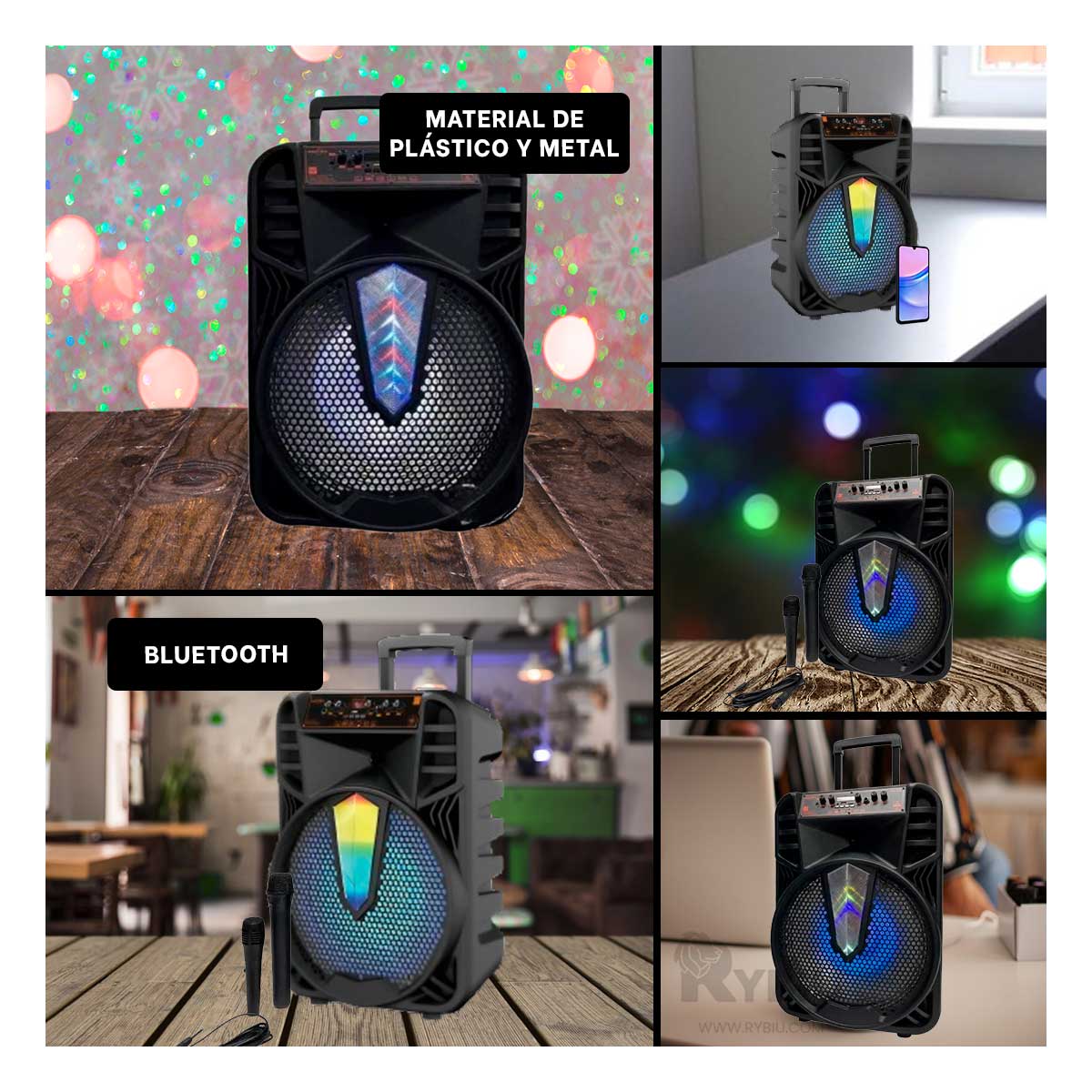 ALTAVOZ PARA FOGATAS RYBIU KTS-1505 BLUETOOTH 15 PULGADAS + REGALO STICKERS - 4
