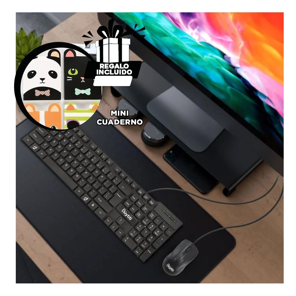 TECLADO RYBIU FC 535 IMPERMEABLE BUYTITI EN COLOR NEGRO + REGALO STICKERS - 1