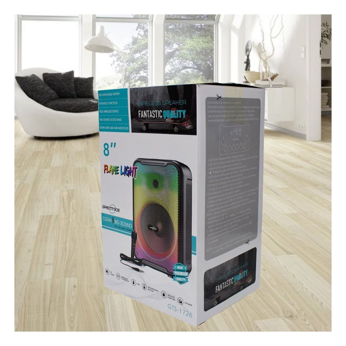 ALTAVOZ RYBIU GTS-1726 BLUETOOTH FUNCIONAL MODELO GTS 1726 8'' + LIGAS REGALO - 2