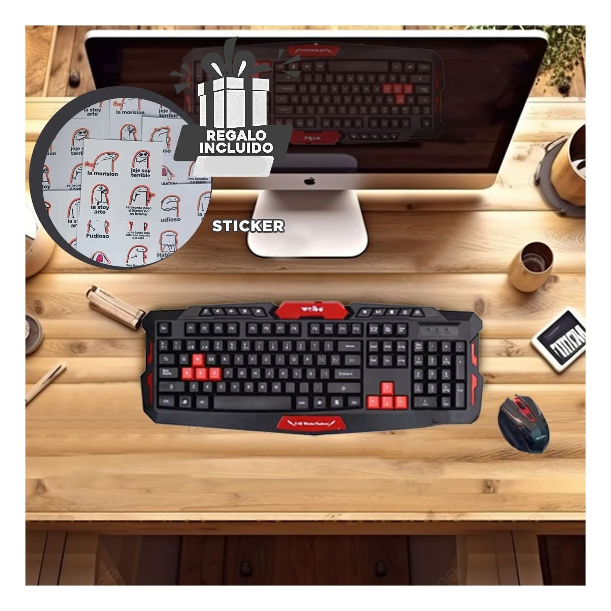 KIT RYBIU WB-8088 CON CONEXIÓN BLUETOOTH WB 8088 NEGRO + REGALO STICKERS - 1