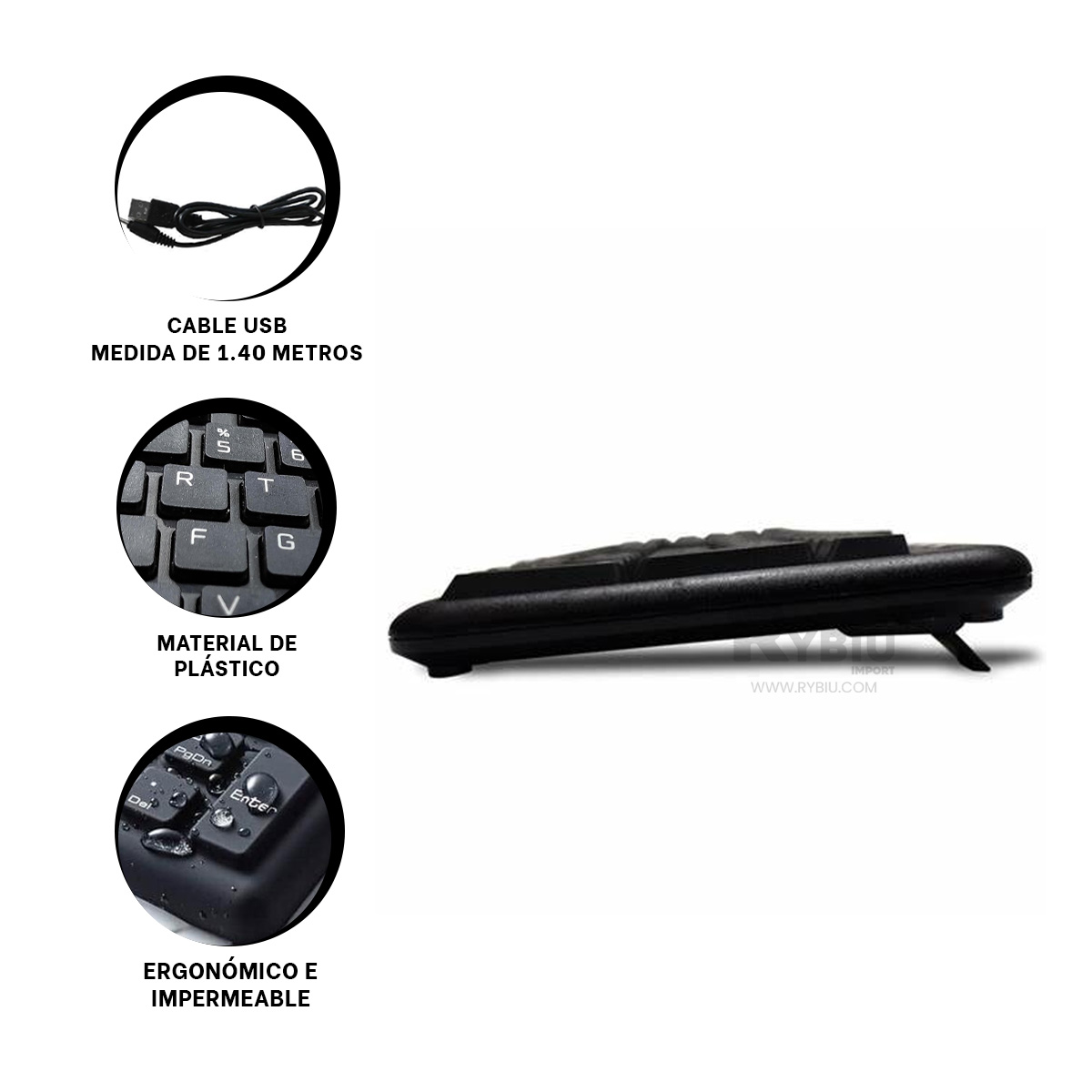 TECLERA RYBIU FC 535 COMPACTO CON CABLE USB COLOR NEGRO + GIFT MINIAGENDA - 4