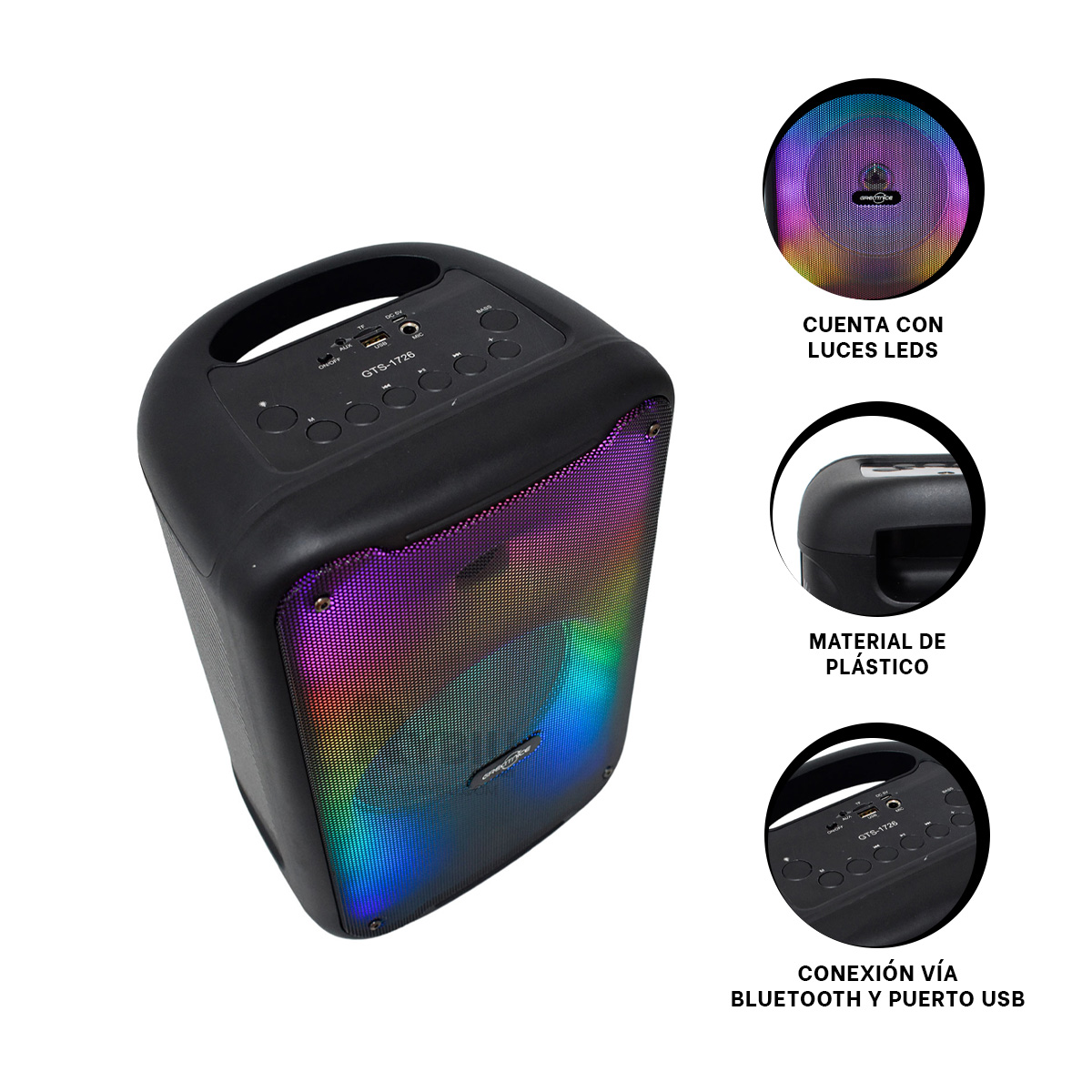 ALTAVOZ RYBIU GTS-1726 BLUETOOTH UTIL MODELO GTS 1726 8'' + REGALO LIGAS PARA PEINAR - 1
