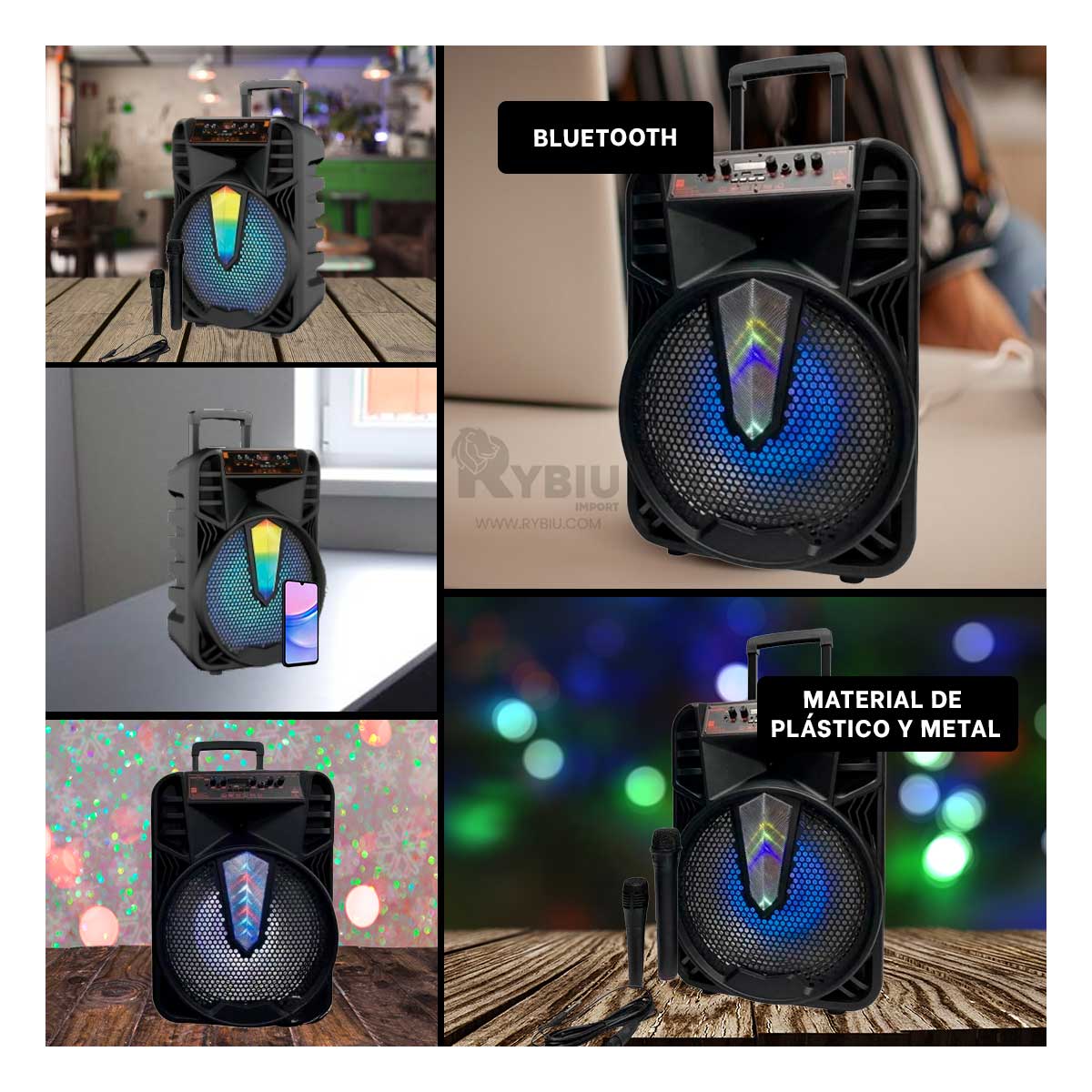 BOCINA RYBIU KTS-1505 BLUETOOTH FUNCIONAL 15 PULGADAS + REGALO LIGAS PARA PEINAR - 4