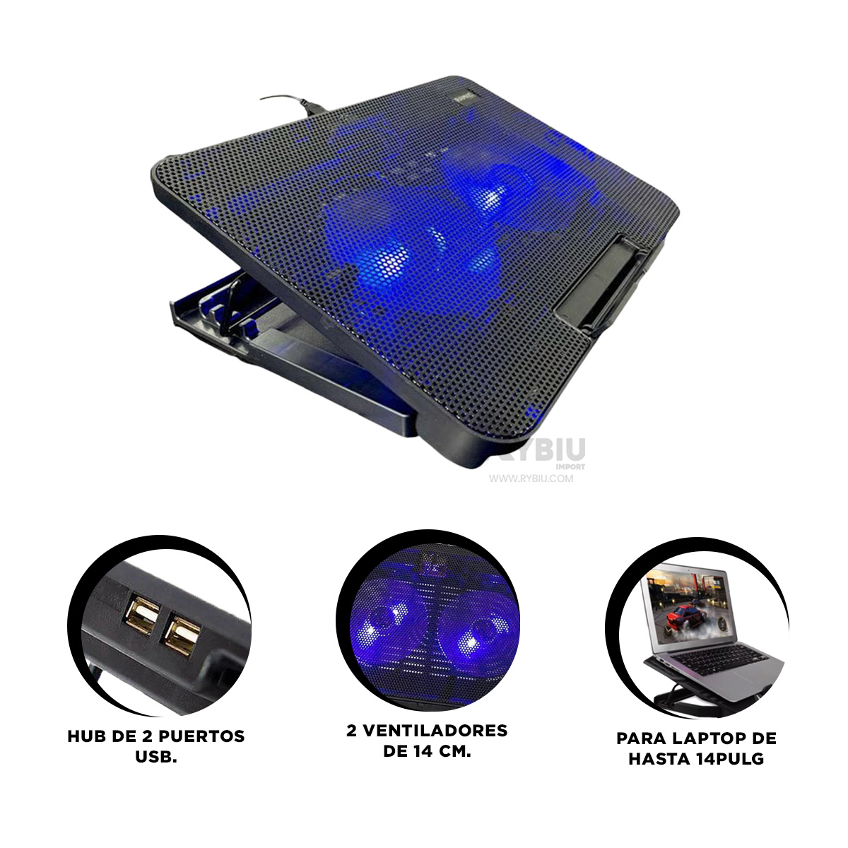 SOPORTE RYBIU CON VENTILADOR LAPTOP HA73 NEGRO + GIFT STICKERS - 1