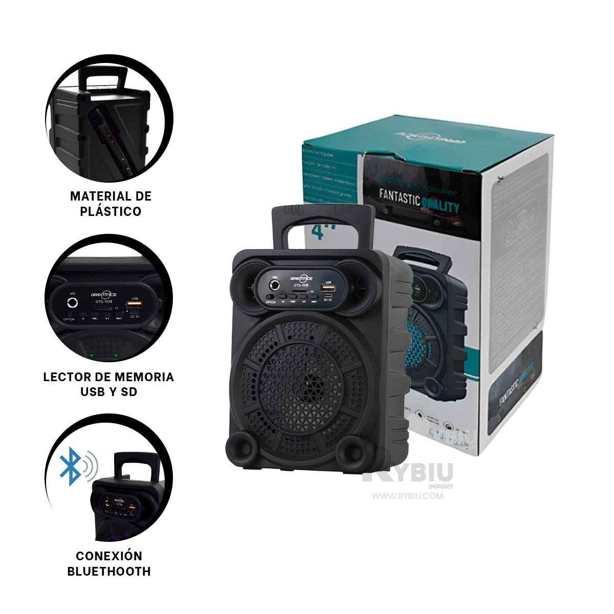BOCINA PARA JUEGOS DE FUTBOL RYBIU GTS-1638 BLUETOOTH 4 PULGADAS + REGALO AGENDITA - 3