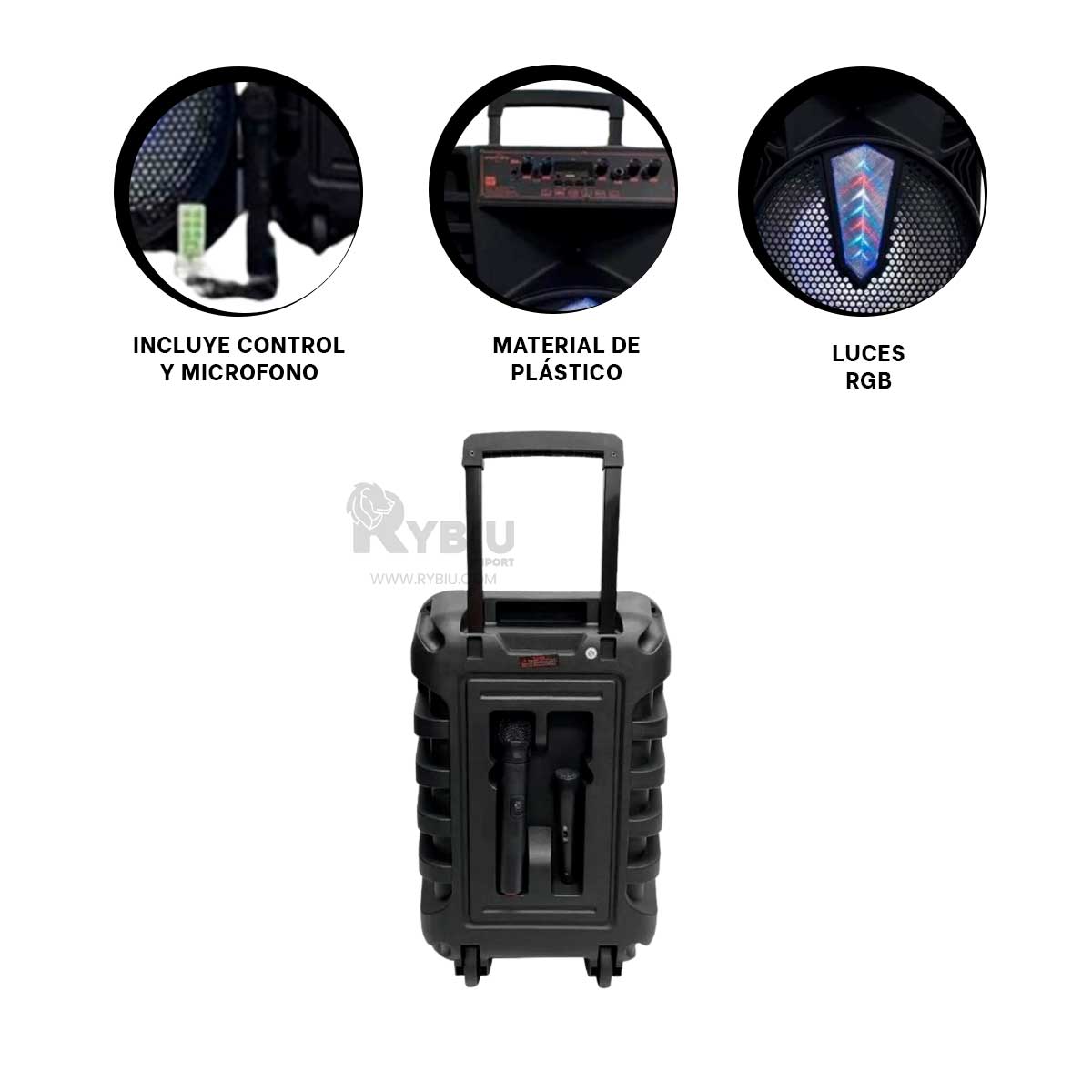 ALTAVOZ CON ILUMINACIÓN RYBIU KTS-1505 BLUETOOTH 15 PULGADAS + REGALO AGENDITA - 1