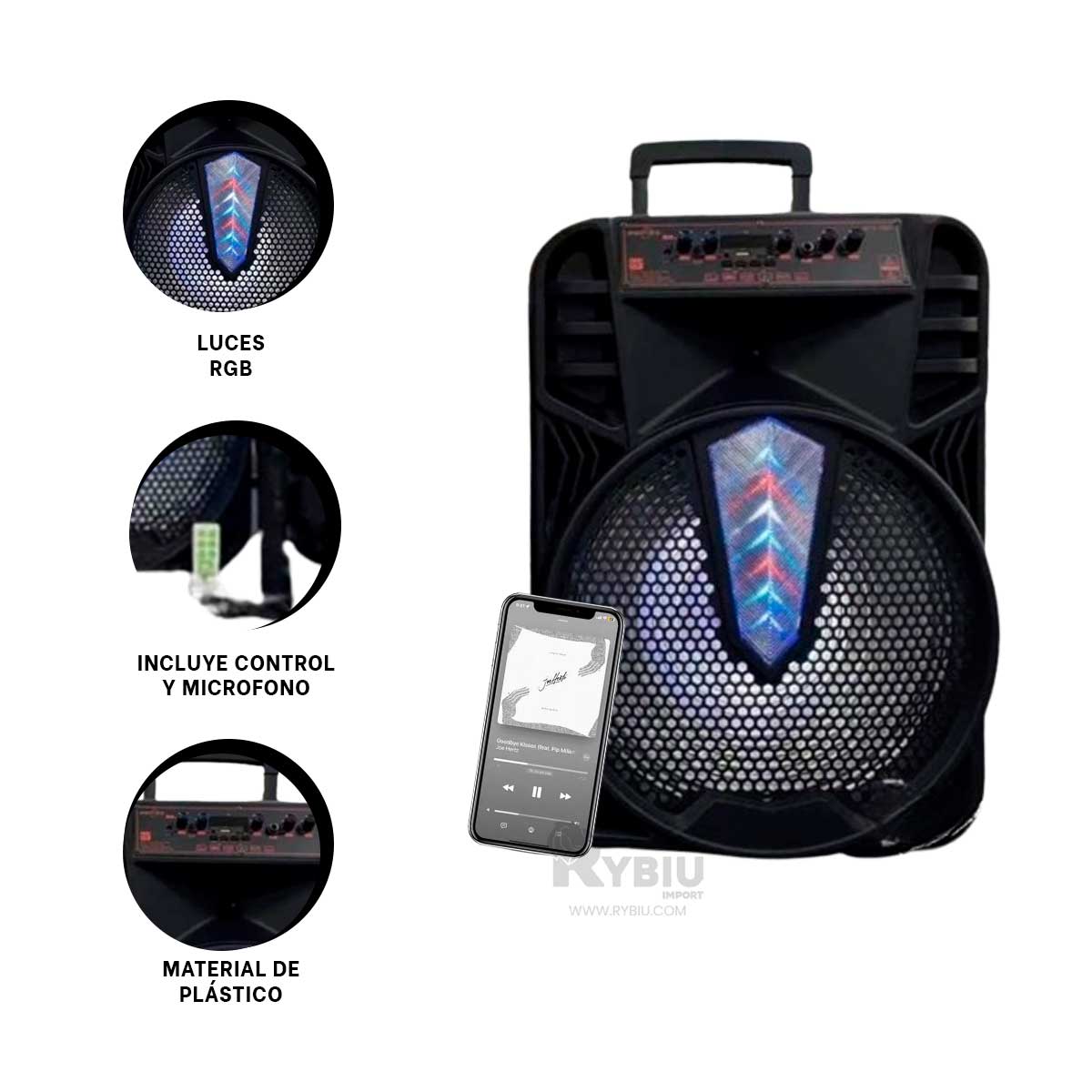 ALTAVOZ CON ILUMINACIÓN RYBIU KTS-1505 BLUETOOTH 15 PULGADAS + REGALO AGENDITA - 3