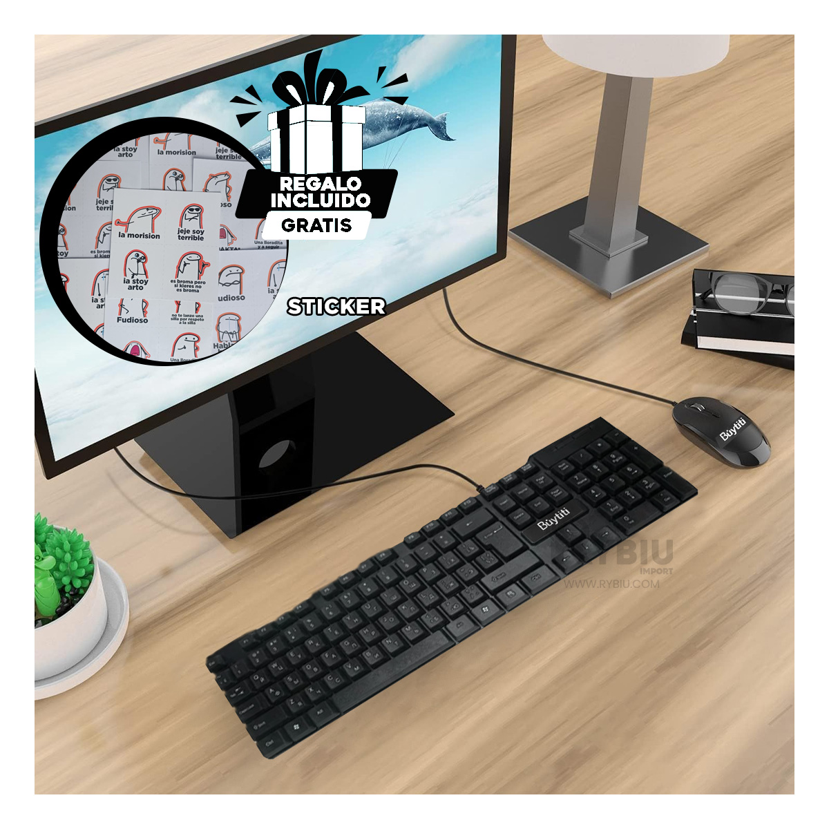 TECLERA RYBIU FC 535 UTIL PARA TRABAJAR EN OFICINA NEGRO + GIFT STICKERS - 1