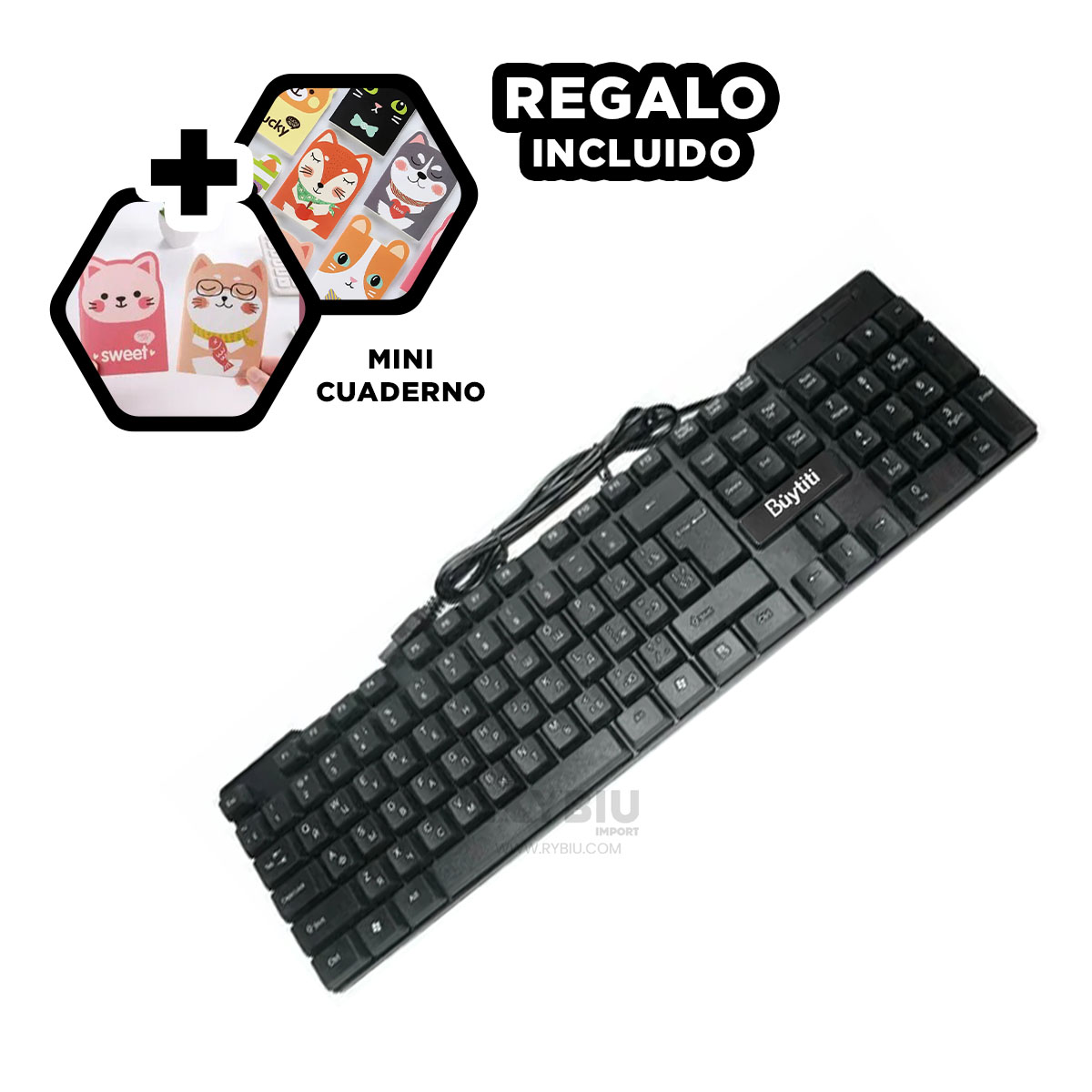 TECLERA RYBIU FC 535 UTIL PARA TRABAJAR EN OFICINA NEGRO + GIFT STICKERS - 2