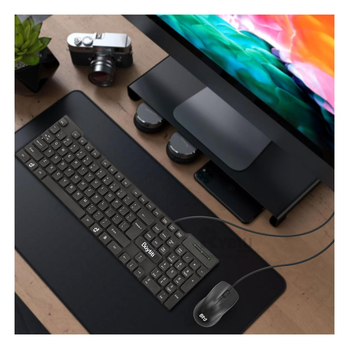 TECLERA RYBIU FC 535 UTIL PARA TRABAJAR EN OFICINA NEGRO + GIFT STICKERS - 3