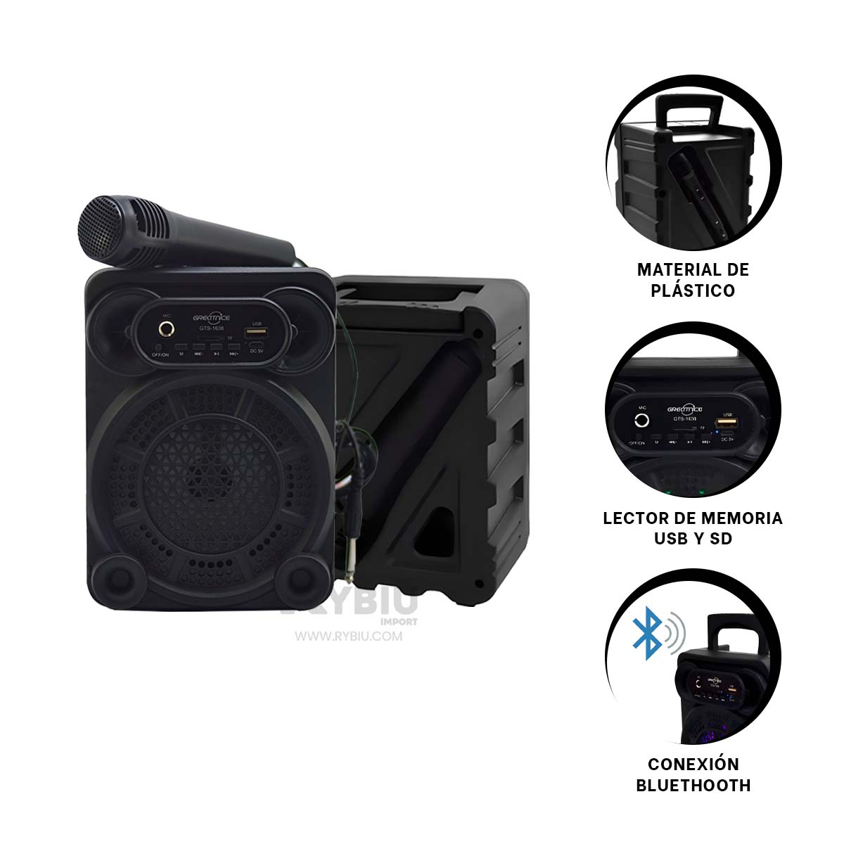 ALTAVOZ RYBIU GTS-1638 BLUETOOTH VERSATIL 4 PULGADAS + REGALO LIGAS PARA PEINAR - 3