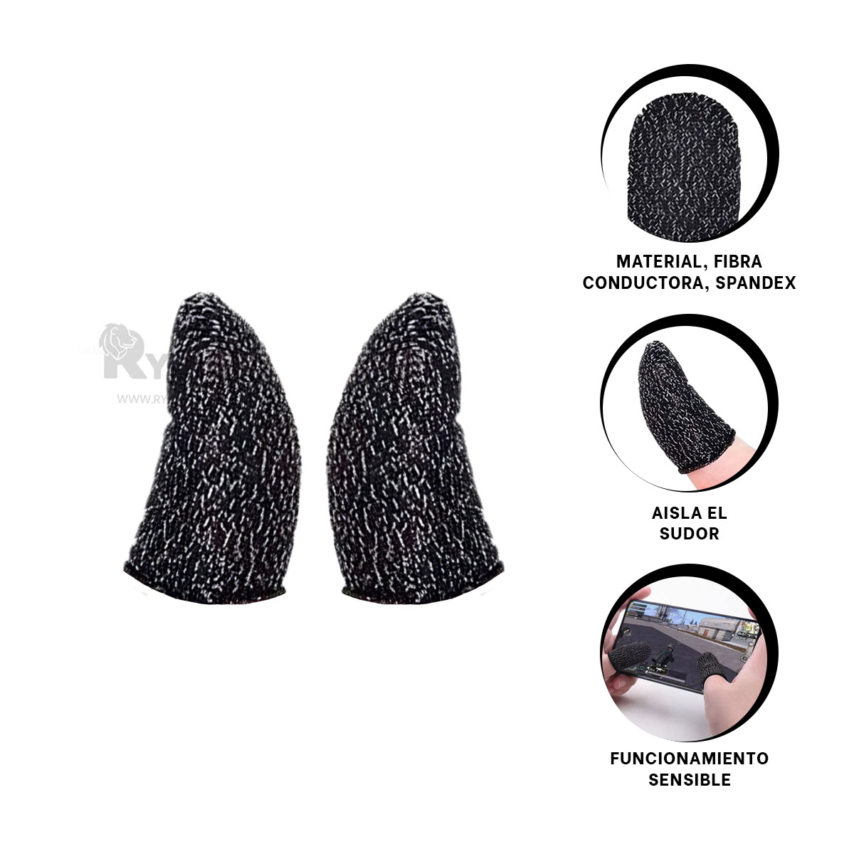 ACCESORIO GAMER RYBIU TE31566 FINGER COT FUNCIONAL NEGRO + REGALO LIGAS PEINAR - 3