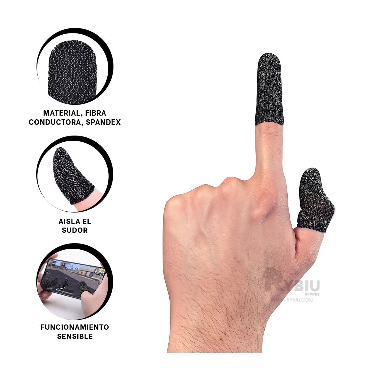 ACCESORIO GAMER RYBIU TE31566 FINGER COT GAMERS NEGRO + BANDERITAS ADHESIVAS - 3