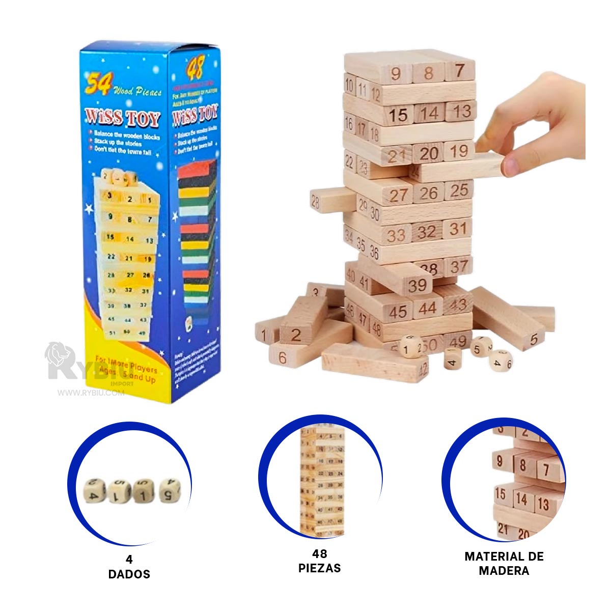 JENGA CON 4 DADOS EN COLOR MADERA Y+PAPEL DE REGALO - 4