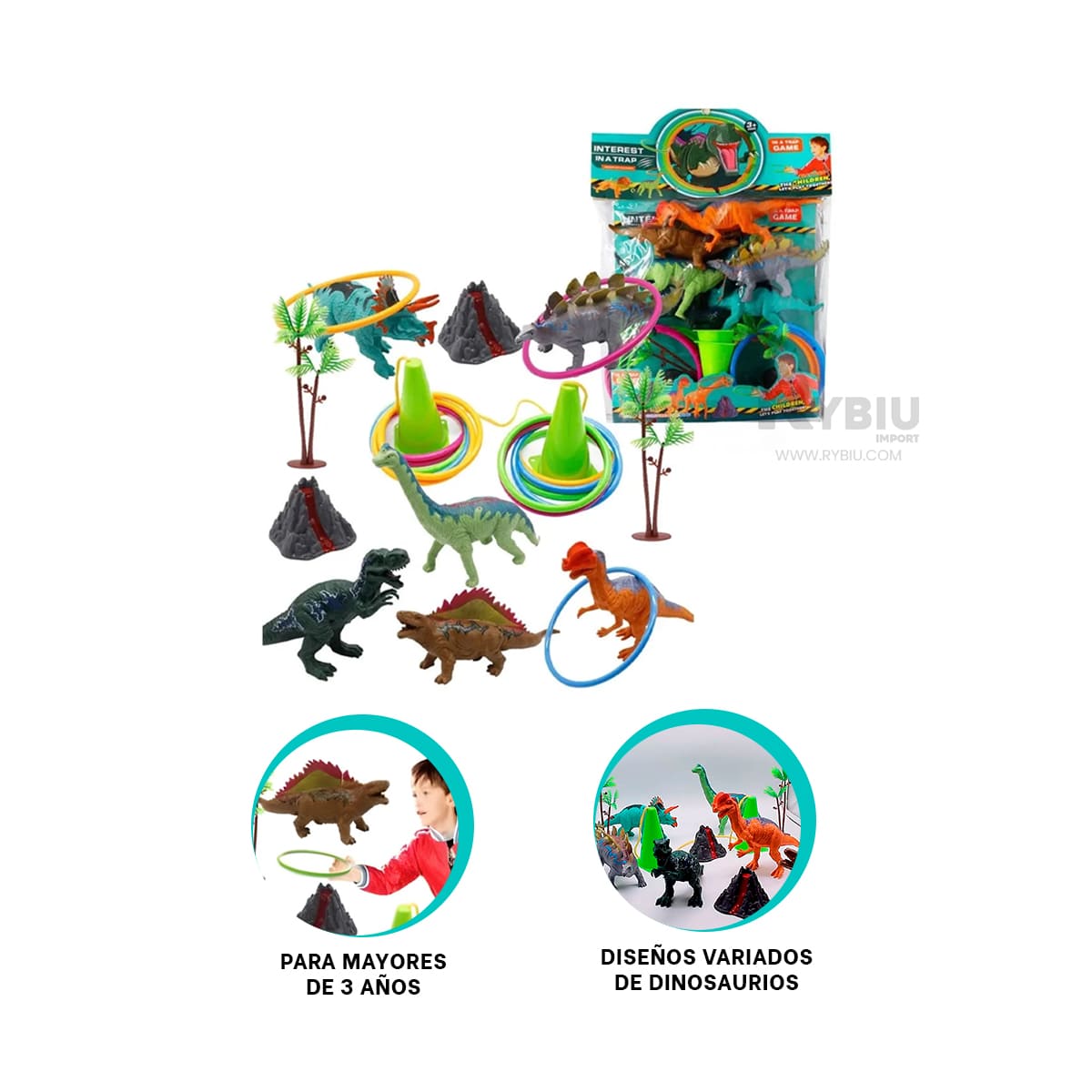 JUGUETE DE 6 DINOS EN MULTICOLOR Y+PAPEL DE REGALO - 4