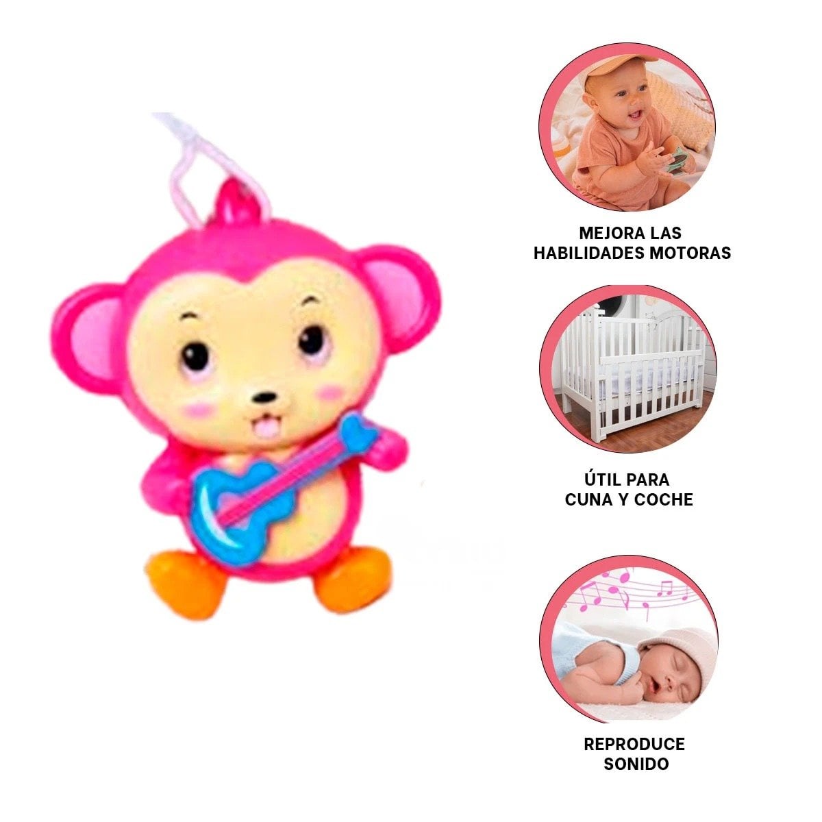 SONAJERO RYBIU JU29516 ROSADO MUSICAL + LIGAS REGALO - 3