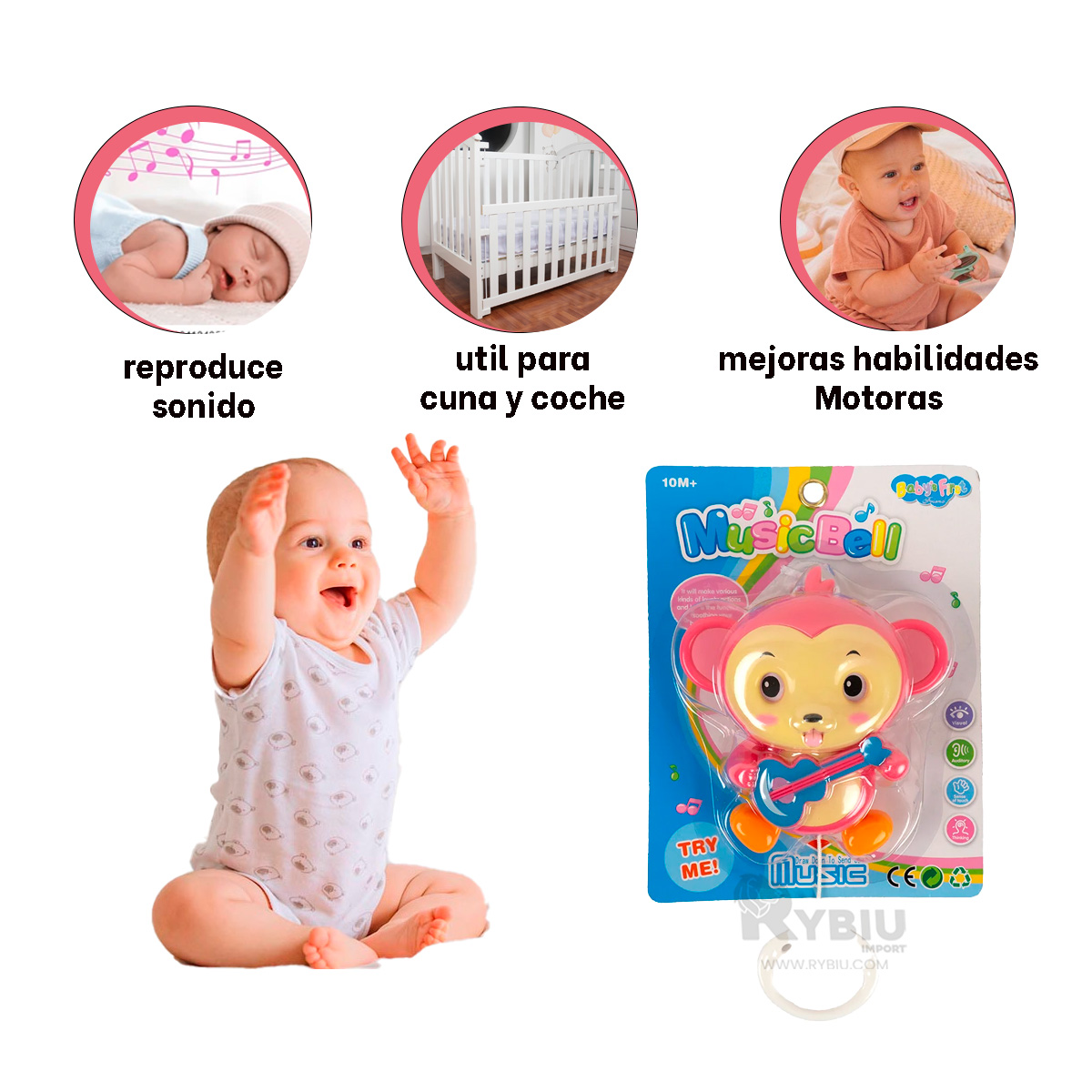 SONAJERO RYBIU JU29516 ROSADO DIVERSION + REGALO LIGAS PEINAR - 3