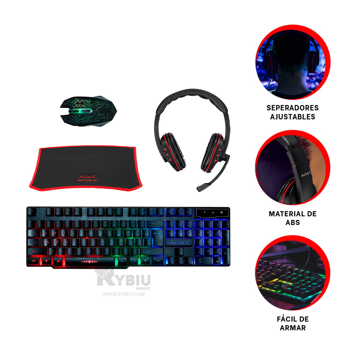 SET GAMER RYBIU TE31570 COMODO 4 EN 1 MULTICOLOR + GIFT STICKERS - 3