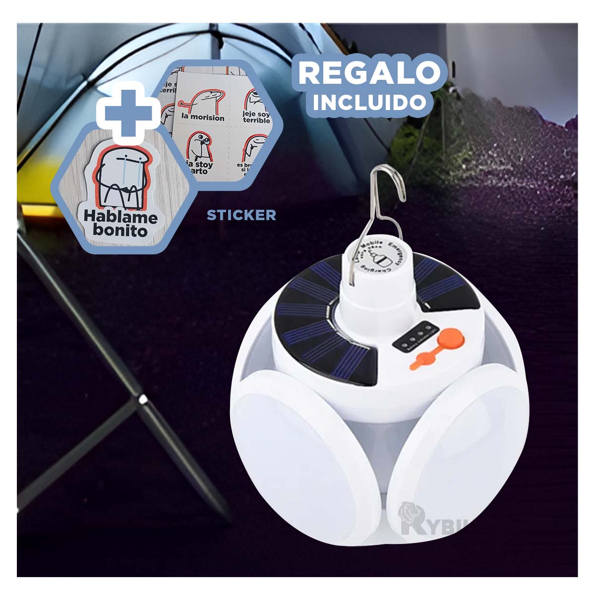 FOCO RYBIU TE31569 PRACTICO RECARGABLE PANEL SOLAR + REGALO AGENDITA - 1