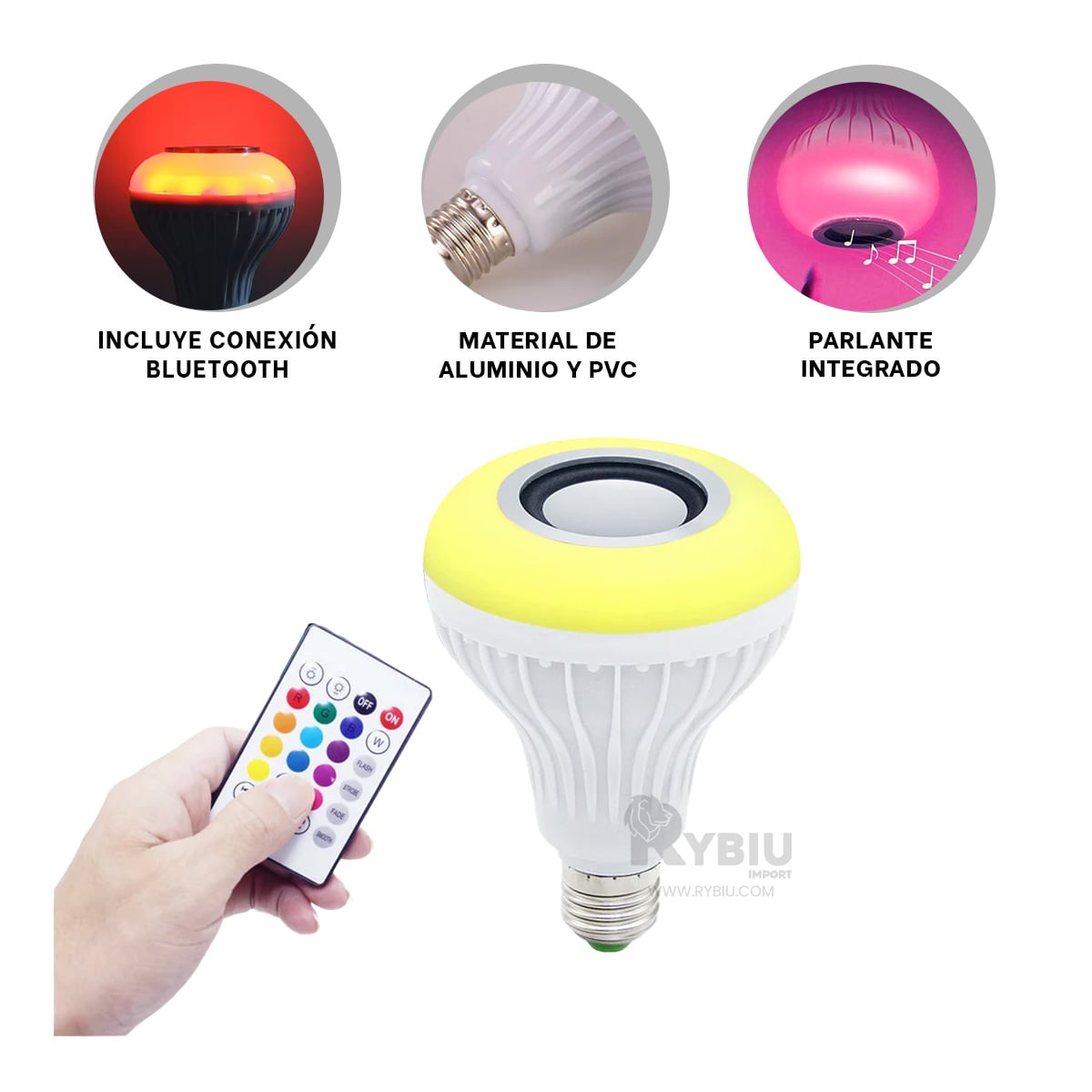 FOCO LED RYBIU TE31567 BOMBILLA COMPACTA BLUETOOTH SONIDOS + REGALO STICKERS - 3