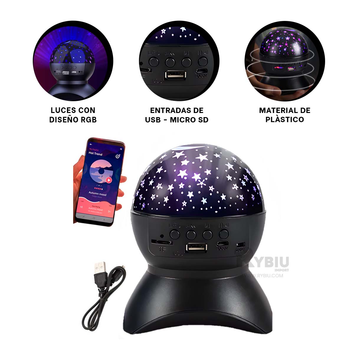 PARLANTE RYBIU TE31655 ALTAVOZ PRACTICO LINTERNA COLOR NEGRO + REGALO AGENDITA - 1