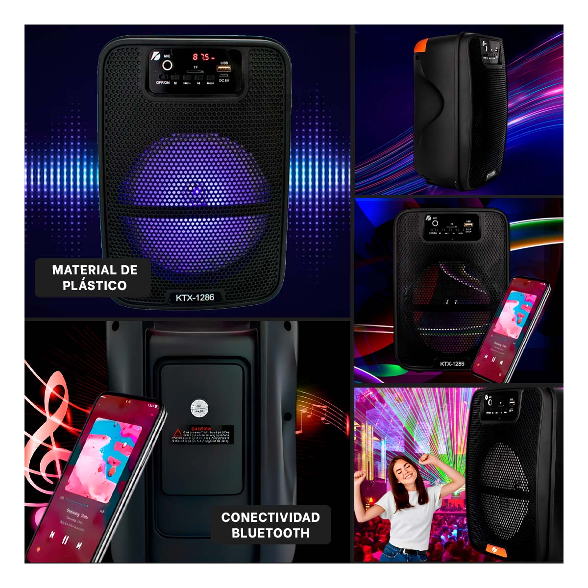 PARLANTE BLUETOOTH RYBIU KTX-1286 BOCINA PLASTICO + ENVOLTORIO REGALO - 4