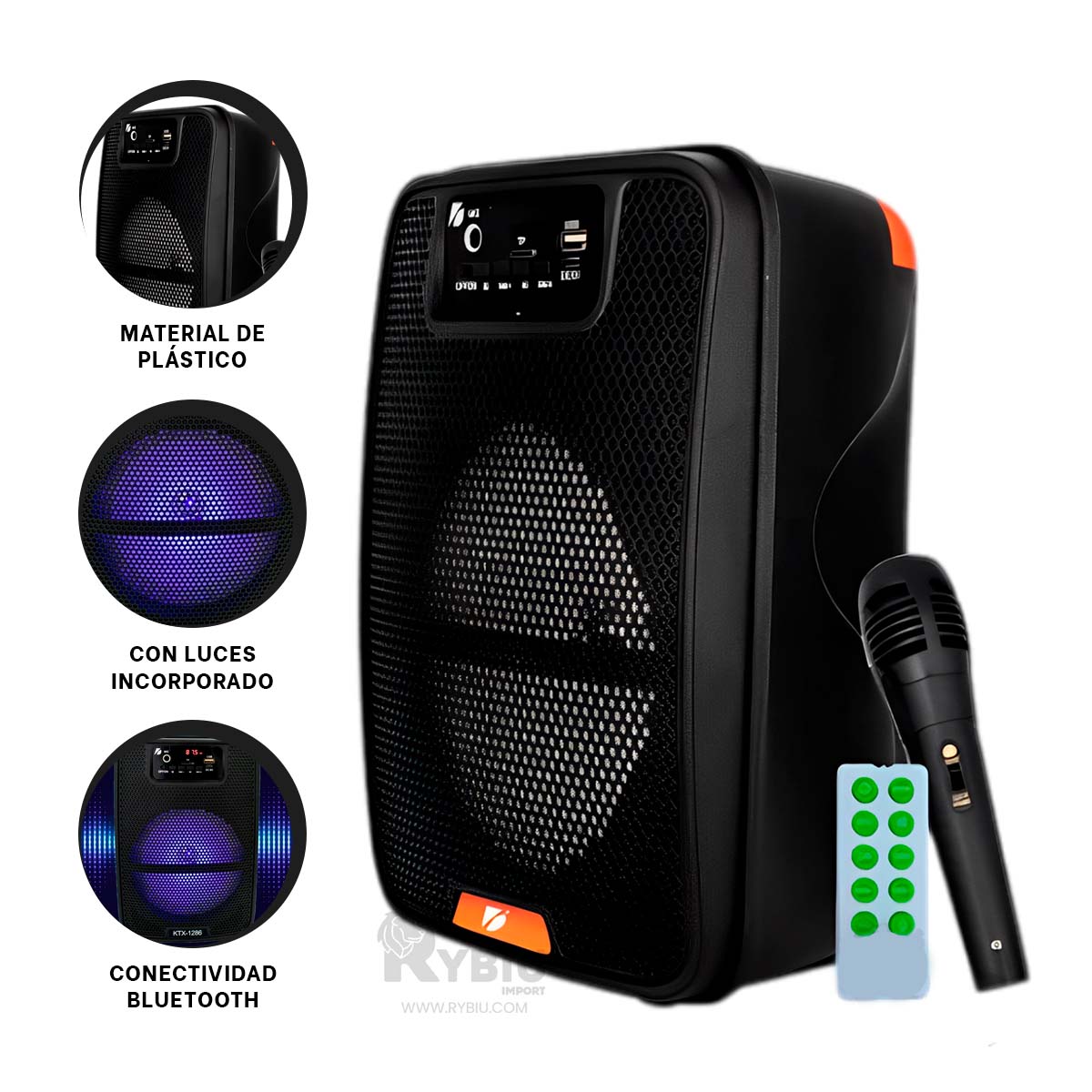 PARLANTE BLUETOOTH RYBIU KTX-1286 ALTAVOZ FUNCIONAL UTIL + BANDERITAS ADHESIVAS - 1
