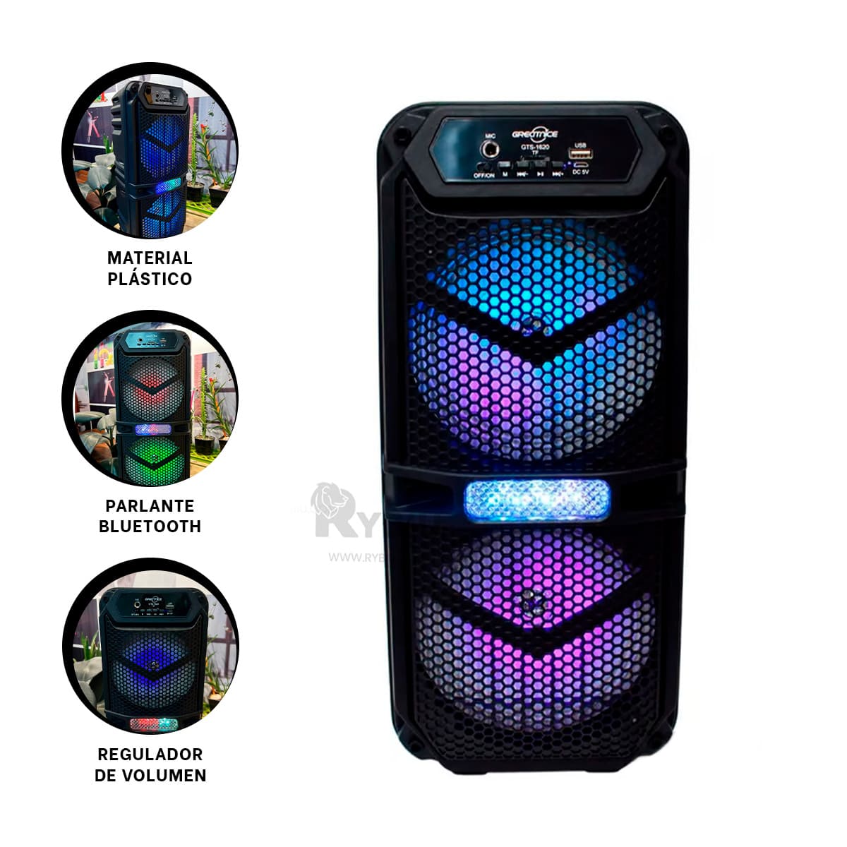 PARLANTE RYBIU GTS-1620 ALTAVOZ MODERNO VERSATIL NEGRO + REGALO AGENDITA - 3
