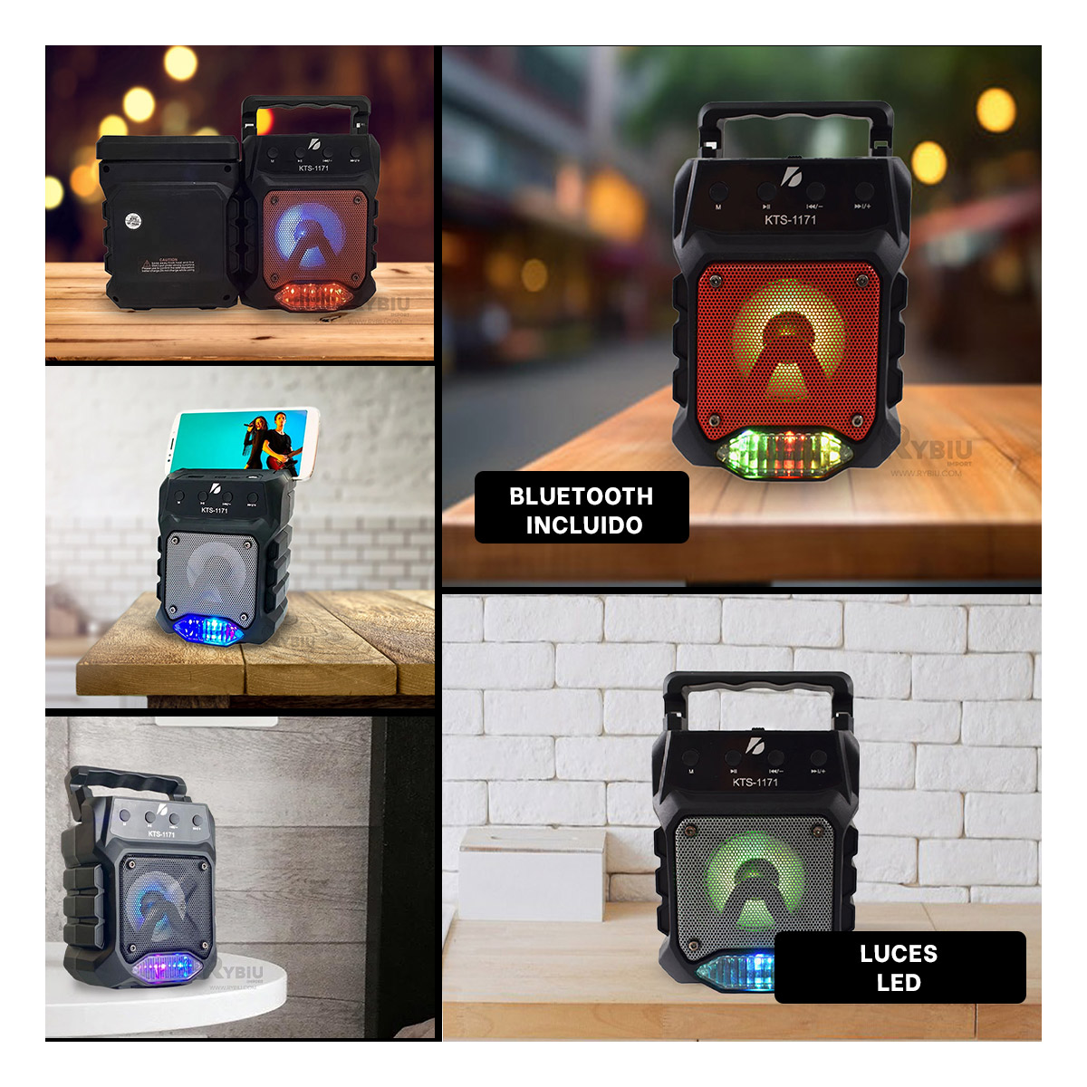 PARLANTE BLUETOOTH RYBIU KTS 1171 ALTAVOZ FACIL TRANSPORTAR COLOR NEGRO + GIFT STICKERS - 2