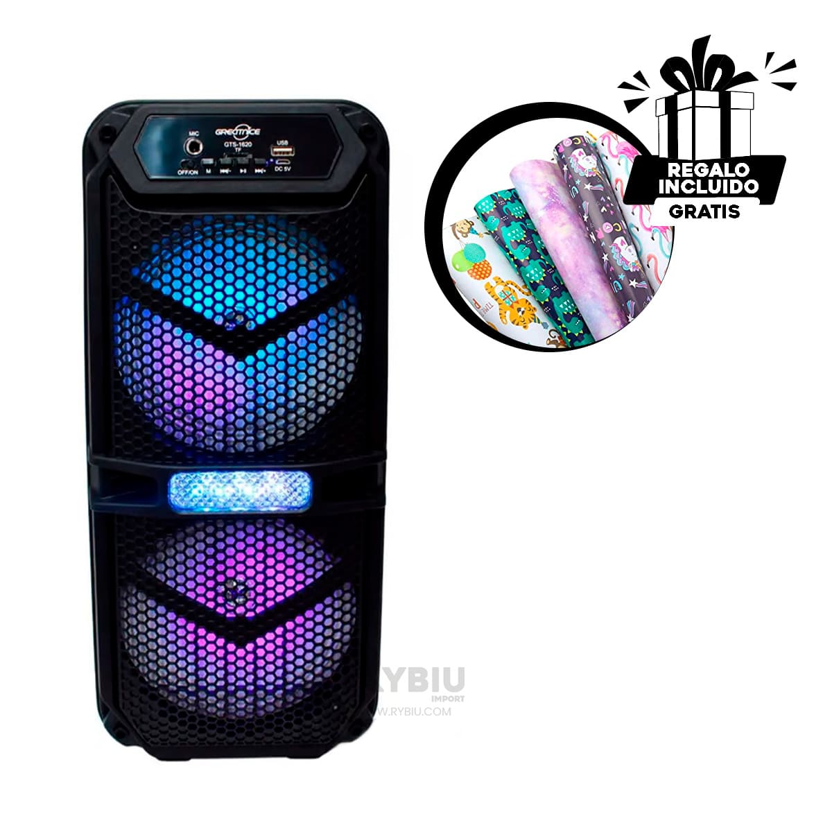 PARLANTE RYBIU GTS-1620 ALTAVOZ IDEAL FIESTAS NEGRO + GIFT STICKERS - 1
