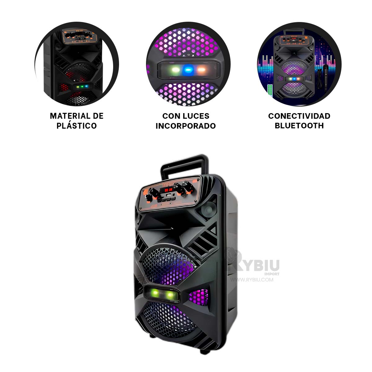PARLANTE BLUETOOTH RYBIU KTX-1177 BOCINA KTS 1177 TONO NEGRO + GIFT STICKERS - 1