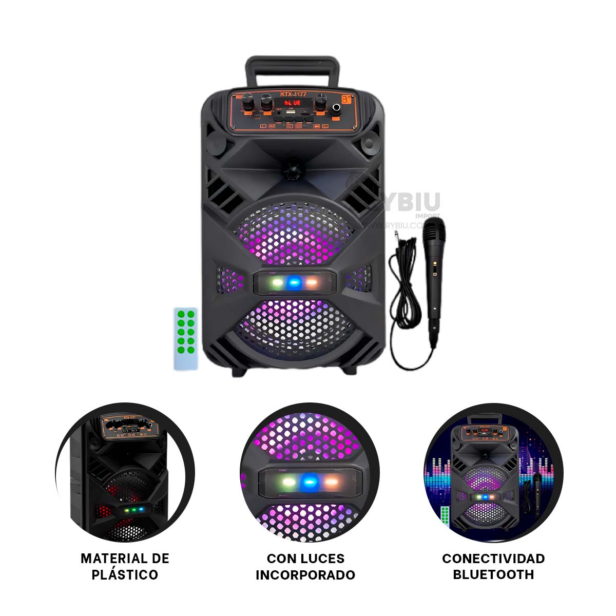 PARLANTE BLUETOOTH RYBIU KTX-1177 BOCINA KTS 1177 TONO NEGRO + GIFT STICKERS - 3